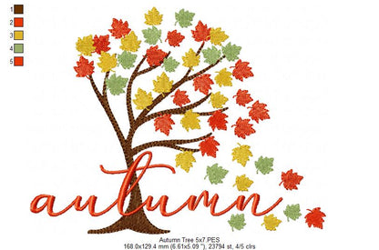 Autumn Tree Leaves - Fill Stitch -  Machine Embroidery Design