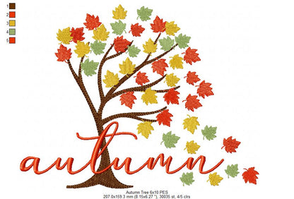 Autumn Tree Leaves - Fill Stitch -  Machine Embroidery Design