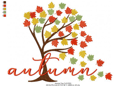 Autumn Tree Leaves - Fill Stitch -  Machine Embroidery Design