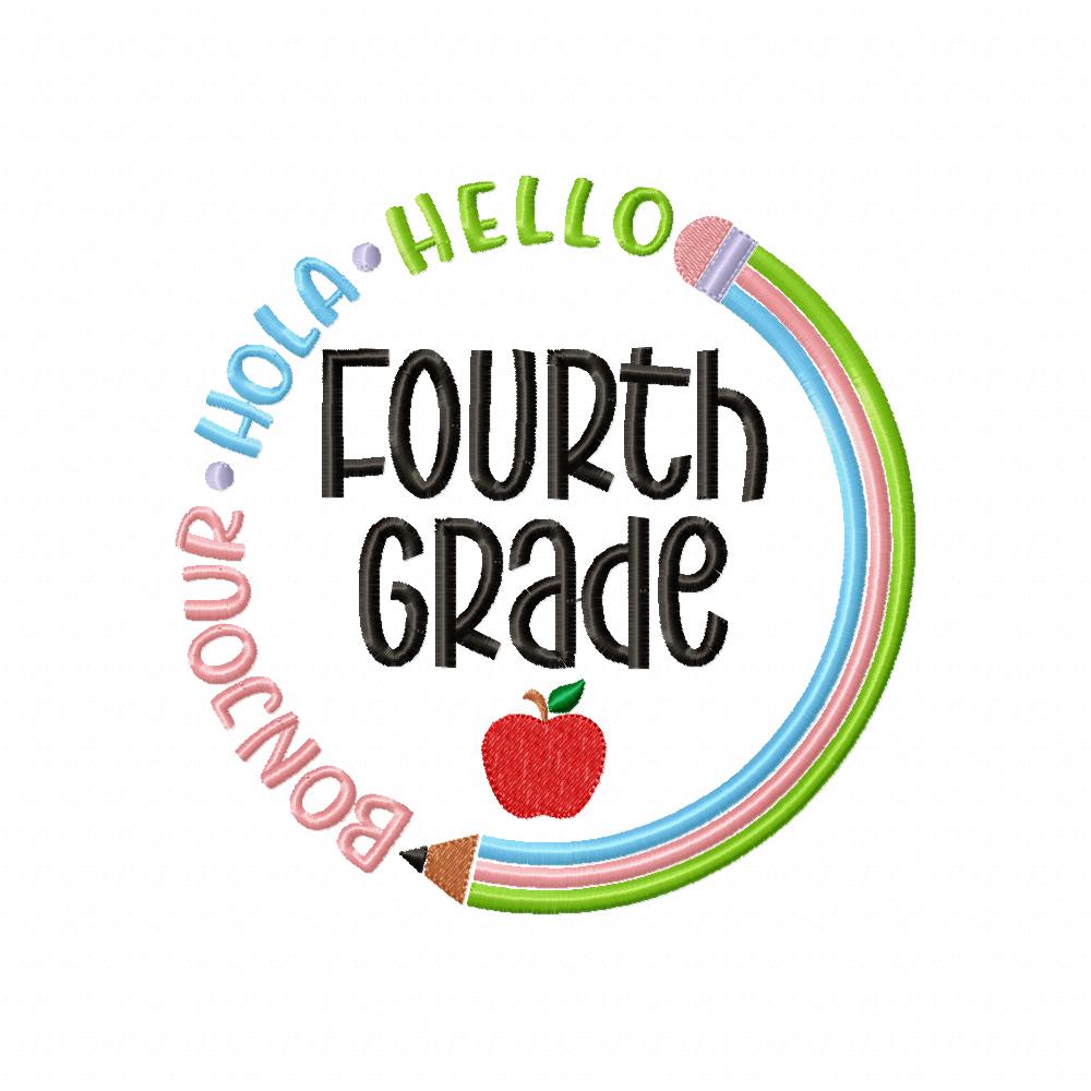 Bonjour Hola Hello Fourth Grade - Fill Stitch - Machine Embroidery Design