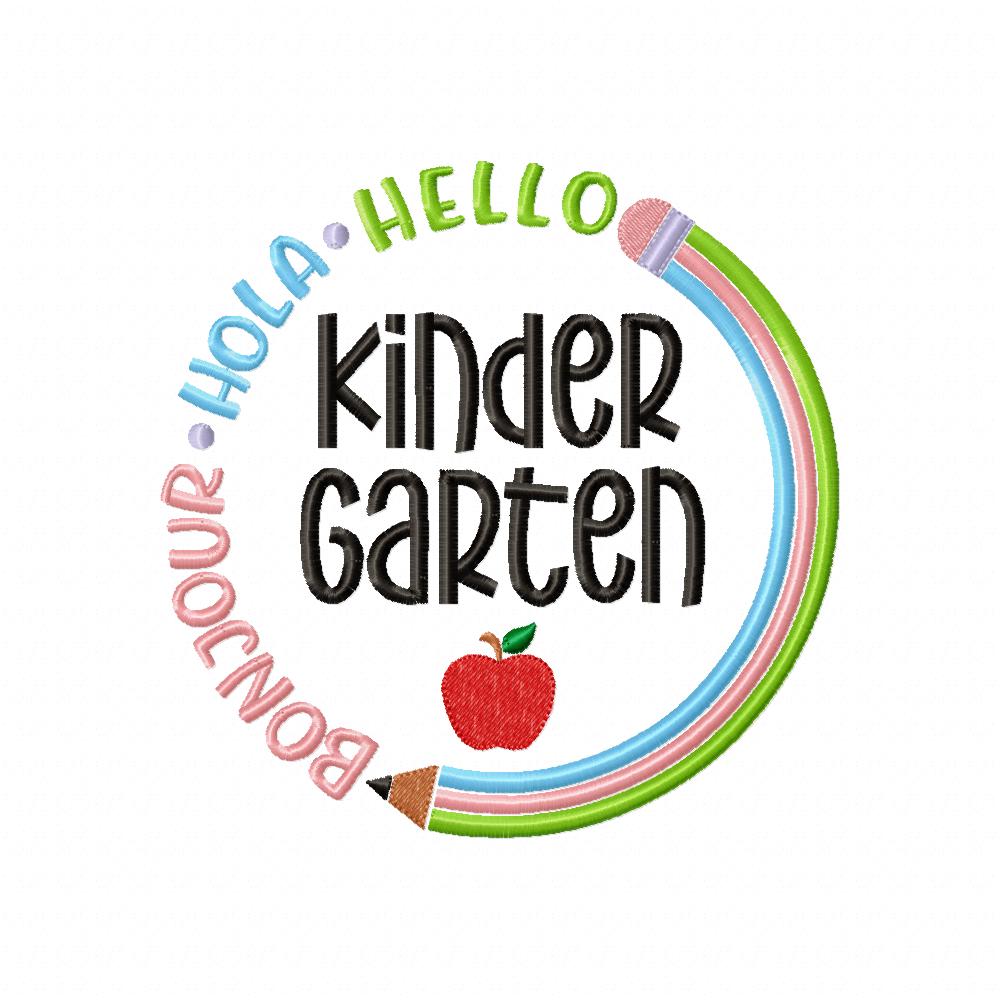 Bonjour Hola Hello Kinder Garten - Fill Stitch - Machine Embroidery Design