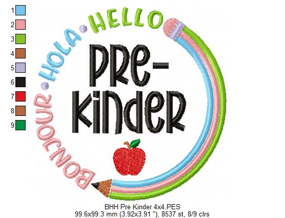 Bonjour Hola Hello Kinder Garten - Fill Stitch - Machine Embroidery Design