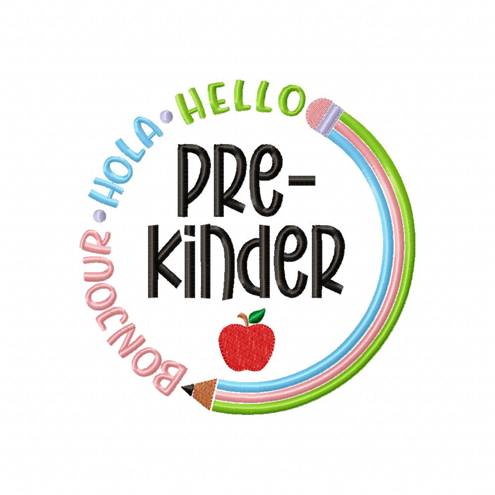 Bonjour Hola Hello Pre-Kinder to 6th Grade - Fill Stitch - Set of 8 designs - Machine Embroidery Design