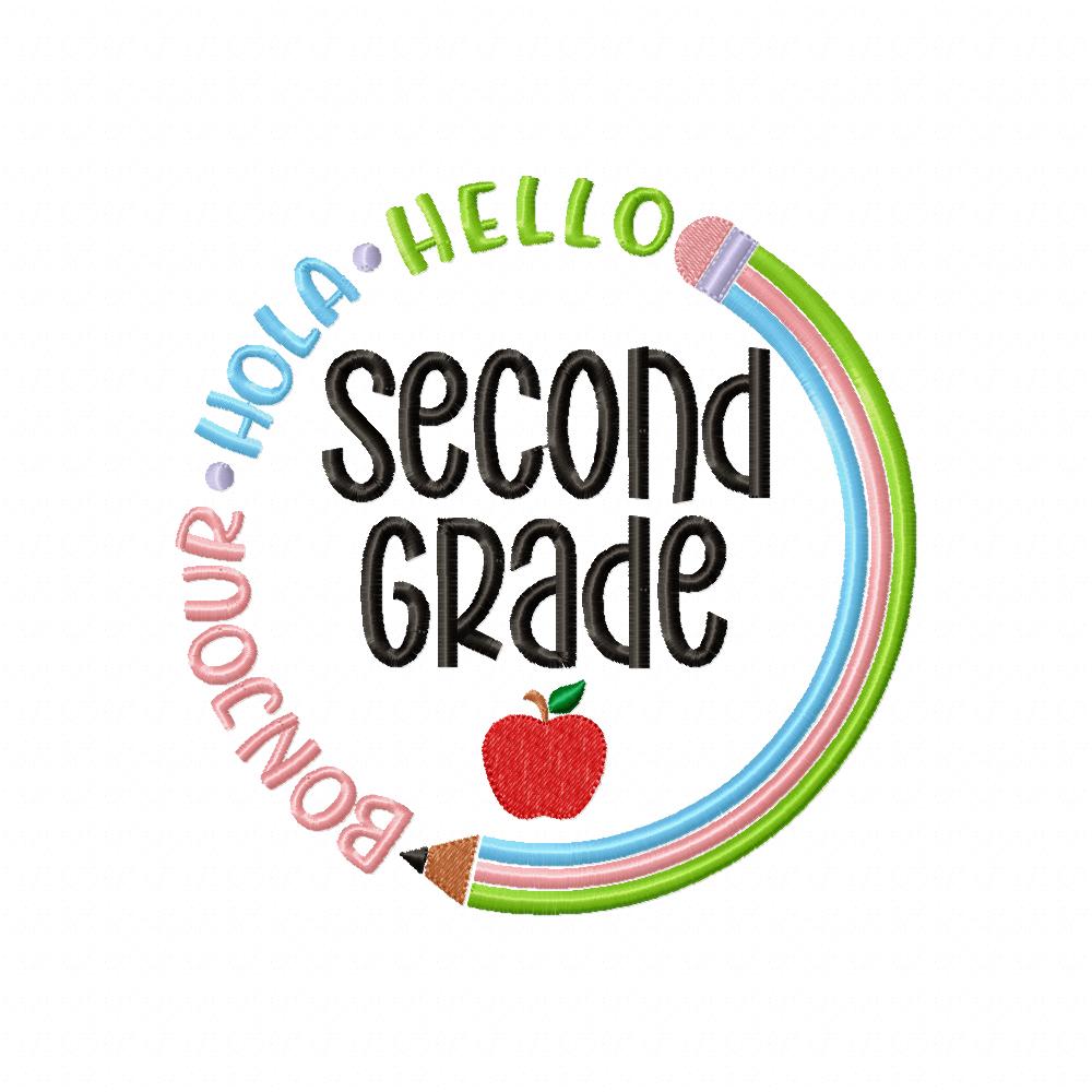 Bonjour Hola Hello Second Grade - Fill Stitch - Machine Embroidery Design