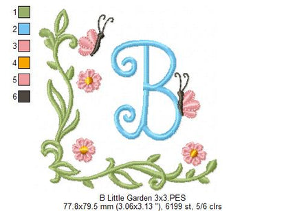 Little Garden Monogram B Letter B - Fill Stitch - Machine Embroidery Design