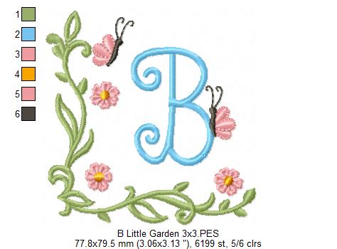 Little Garden Monogram B Letter B - Fill Stitch - Machine Embroidery Design