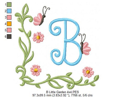 Little Garden Monogram B Letter B - Fill Stitch - Machine Embroidery Design