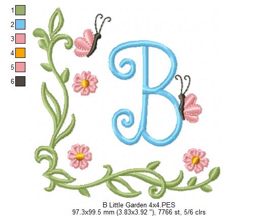 Little Garden Monogram B Letter B - Fill Stitch - Machine Embroidery Design