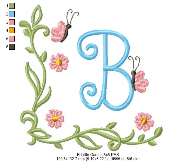 Little Garden Monogram B Letter B - Fill Stitch - Machine Embroidery Design