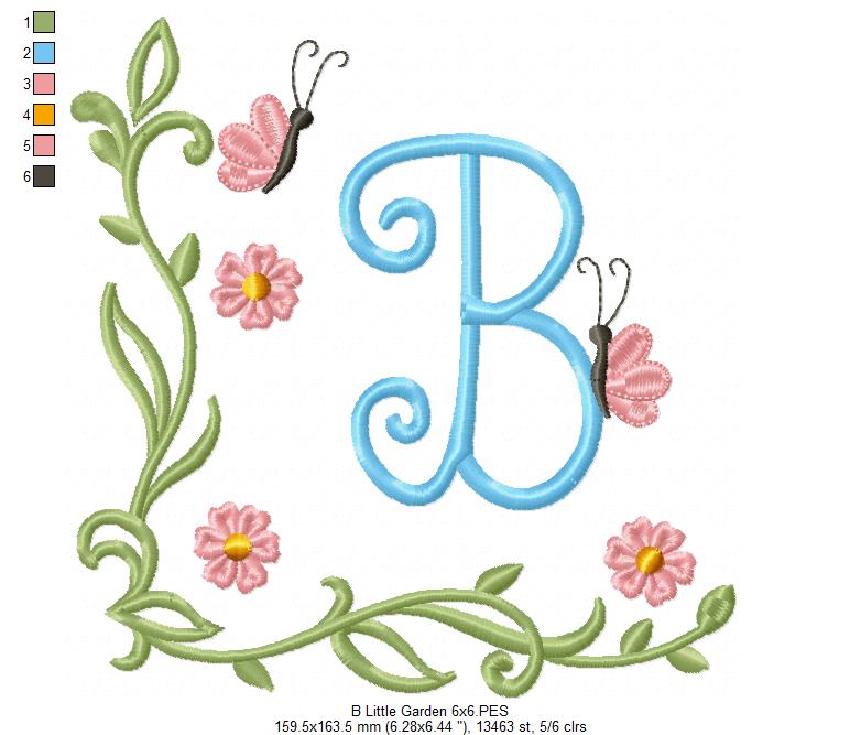 Little Garden Monogram B Letter B - Fill Stitch - Machine Embroidery Design