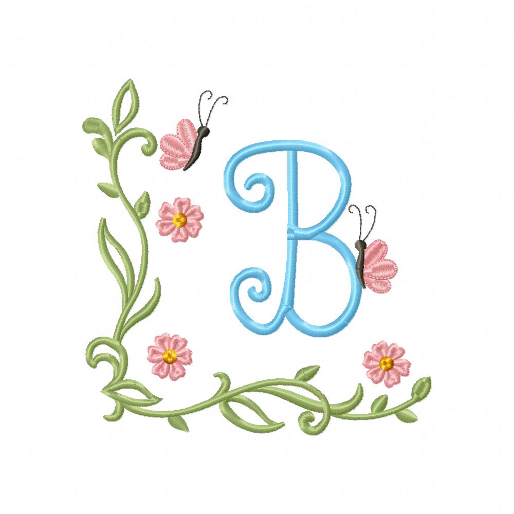 Little Garden Monogram B Letter B - Fill Stitch - Machine Embroidery Design