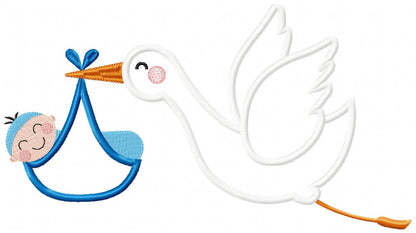 👶 Baby Boy Delivery by Stork 💙 – Appliqué – Machine Embroidery Design