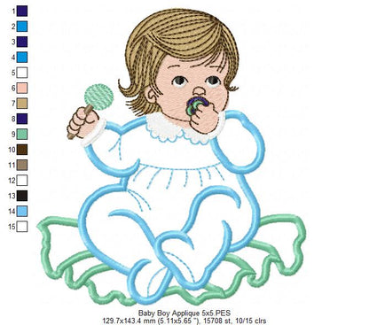 Baby Boy with Candy - Applique - Machine Embroidery Design