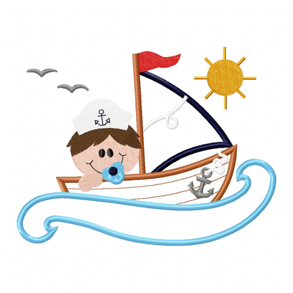 Baby Boy in a Sail Boat - Applique - Machine Embroidery Design