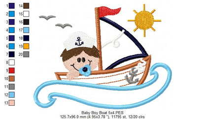 Baby Boy in a Sail Boat - Applique - Machine Embroidery Design