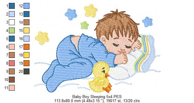 Baby Boy Sleeping - Fill Stitch - Machine Embroidery Design