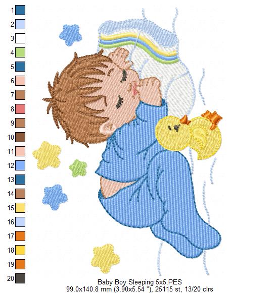 Baby Boy Sleeping - Fill Stitch - Machine Embroidery Design