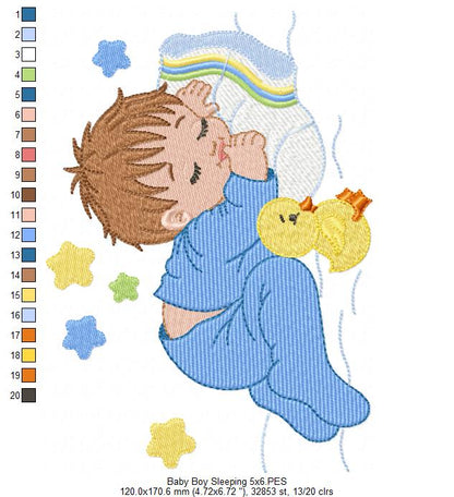Baby Boy Sleeping - Fill Stitch - Machine Embroidery Design
