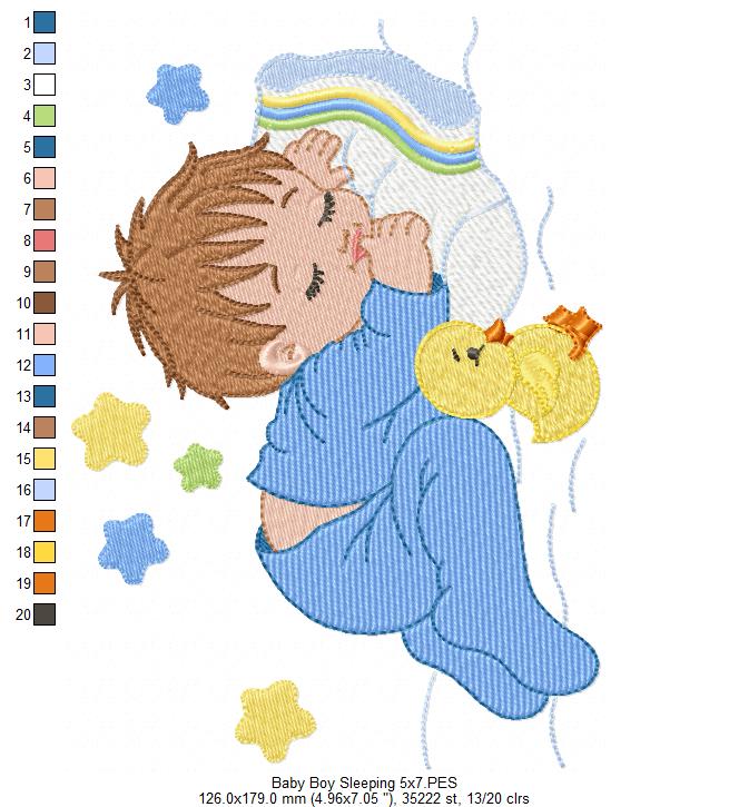 Baby Boy Sleeping - Fill Stitch - Machine Embroidery Design