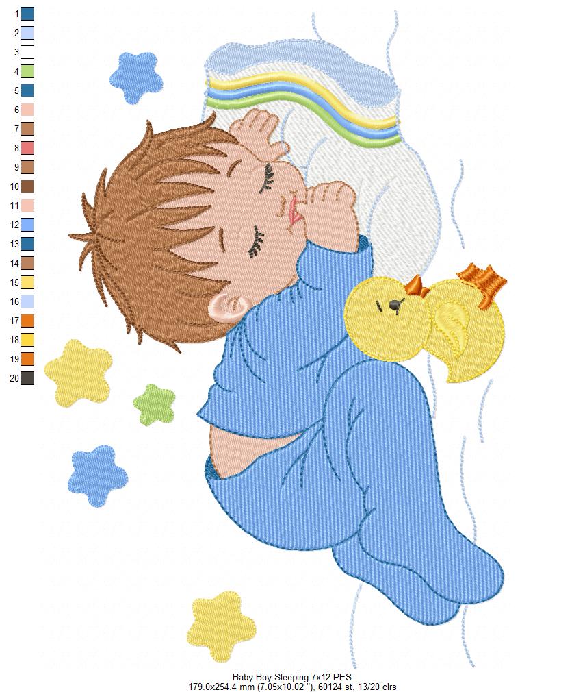 Baby Boy Sleeping - Fill Stitch - Machine Embroidery Design