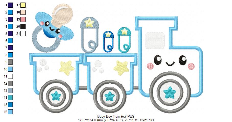 Baby Boy Train - Applique - Machine Embroidery Design