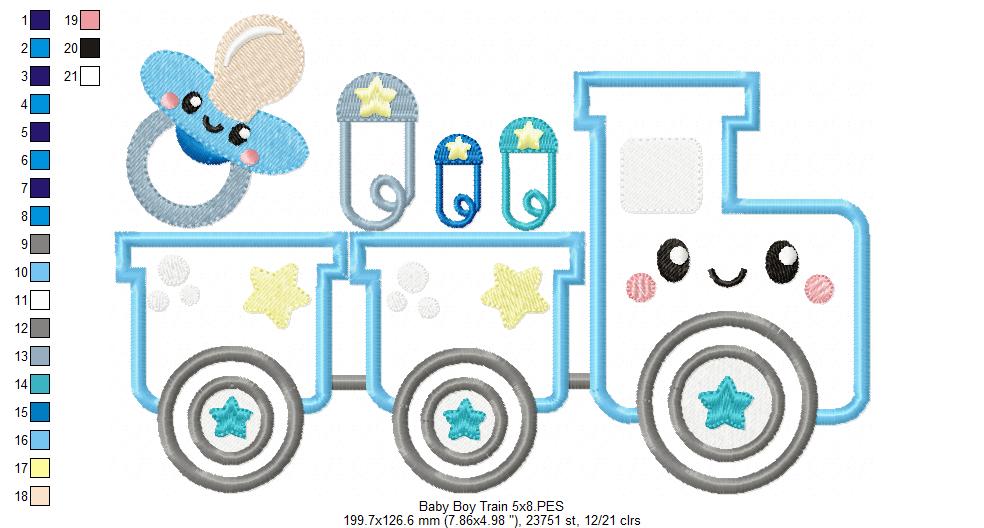 Baby Boy Train - Applique - Machine Embroidery Design