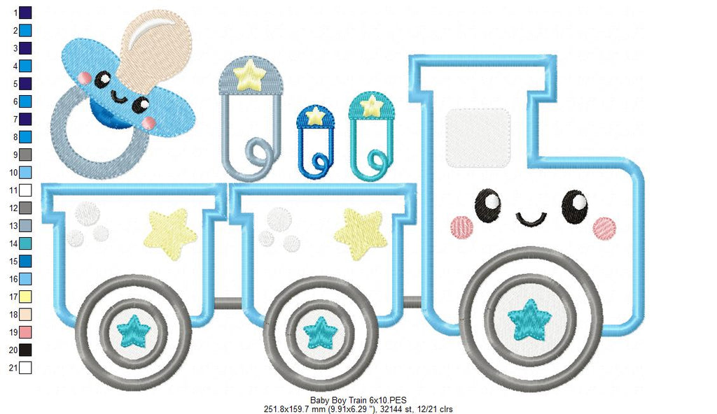 Baby Boy Train - Applique - Machine Embroidery Design
