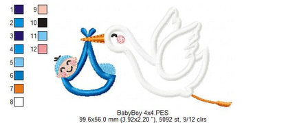 👶 Baby Boy Delivery by Stork 💙 – Appliqué – Machine Embroidery Design