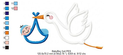 👶 Baby Boy Delivery by Stork 💙 – Appliqué – Machine Embroidery Design