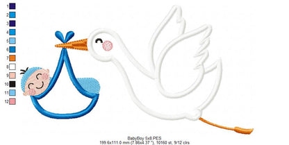 👶 Baby Boy Delivery by Stork 💙 – Appliqué – Machine Embroidery Design