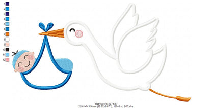 👶 Baby Boy Delivery by Stork 💙 – Appliqué – Machine Embroidery Design