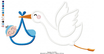 👶 Baby Boy Delivery by Stork 💙 – Appliqué – Machine Embroidery Design