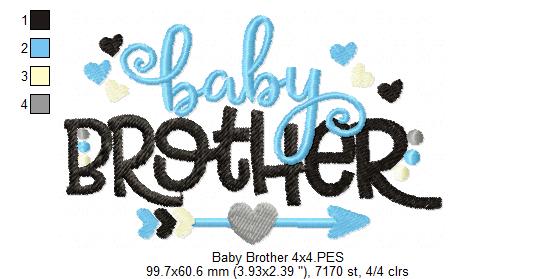 Baby Brother Arrow and Hearts - Fill Stitch - Machine Embroidery Design