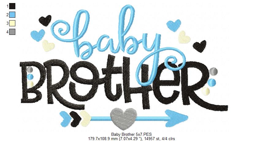 Baby Brother Arrow and Hearts - Fill Stitch - Machine Embroidery Design