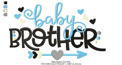 Baby Brother Arrow and Hearts - Fill Stitch - Machine Embroidery Design