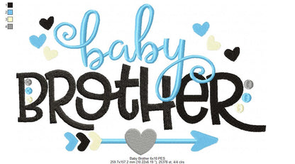 Baby Brother Arrow and Hearts - Fill Stitch - Machine Embroidery Design