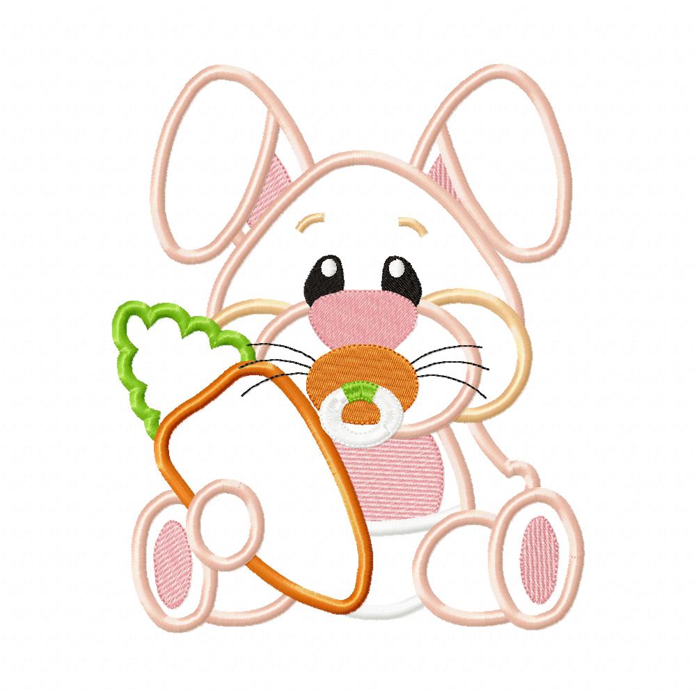 Easter Baby Bunny Holding Carrot - Applique - Machine Embroidery Design
