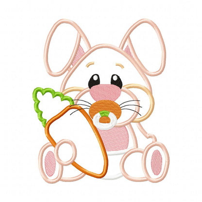 Easter Baby Bunny Holding Carrot - Applique - Machine Embroidery Design