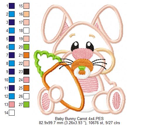 Easter Baby Bunny Holding Carrot - Applique - Machine Embroidery Design