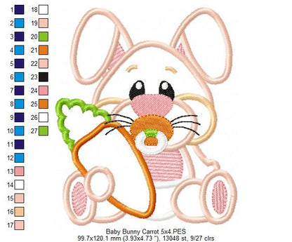 Easter Baby Bunny Holding Carrot - Applique - Machine Embroidery Design