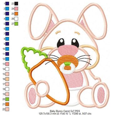 Easter Baby Bunny Holding Carrot - Applique - Machine Embroidery Design