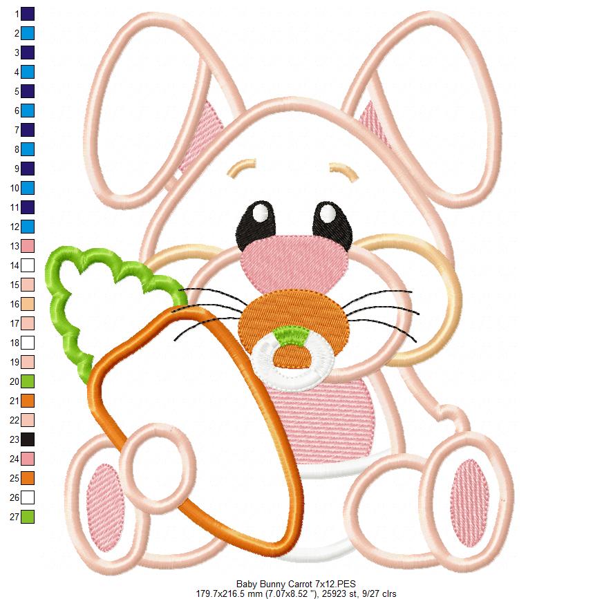 Easter Baby Bunny Holding Carrot - Applique - Machine Embroidery Design