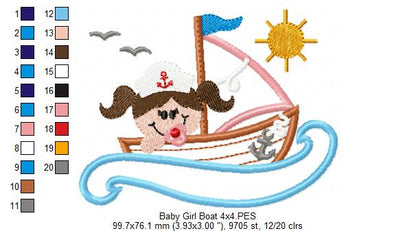 Baby Boy and Girl in a Sail Boat - Applique - Set of 2 Designs - Machine Embroidery Design