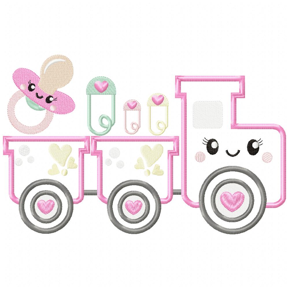 Baby Girl Train - Applique - Machine Embroidery Design