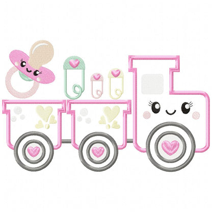 Baby Girl Train - Applique - Machine Embroidery Design