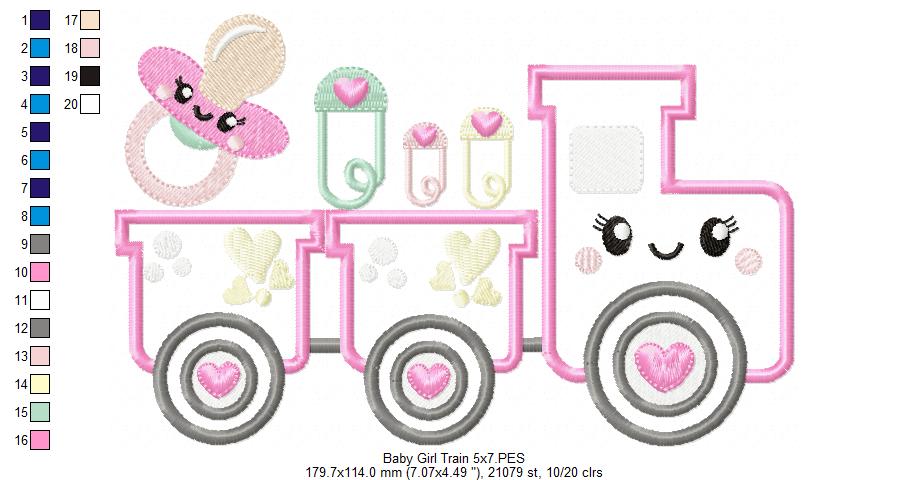 Baby Girl Train - Applique - Machine Embroidery Design