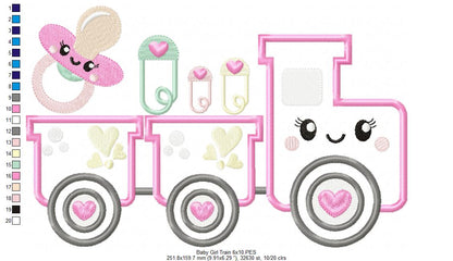 Baby Girl Train - Applique - Machine Embroidery Design