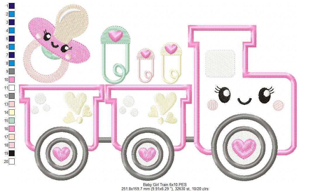 Baby Boy and Girl Train - Applique - Set of 2 Designs - Machine Embroidery Design
