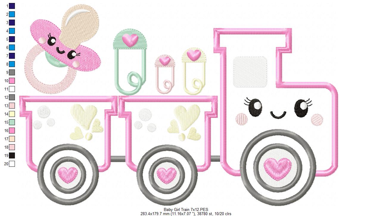 Baby Boy and Girl Train - Applique - Set of 2 Designs - Machine Embroidery Design