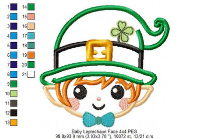 Baby Leprechaun Face  - Applique - Machine Embroidery Design